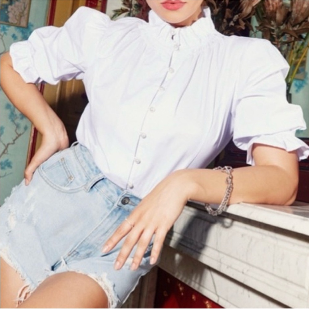 Nasty Gal Pearl button down high neck blouse